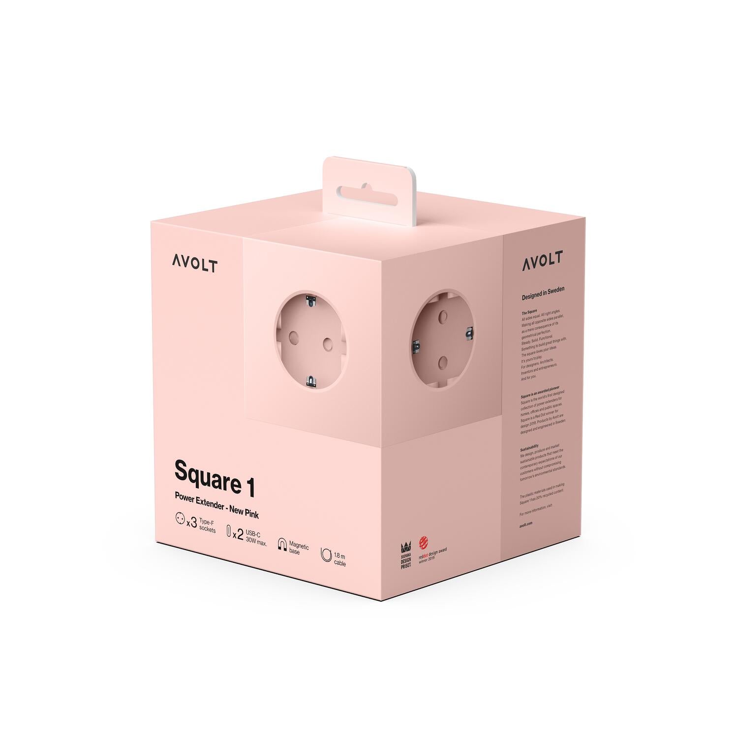 Square 1, USB-C & magnetisk stikdåse - New Pink